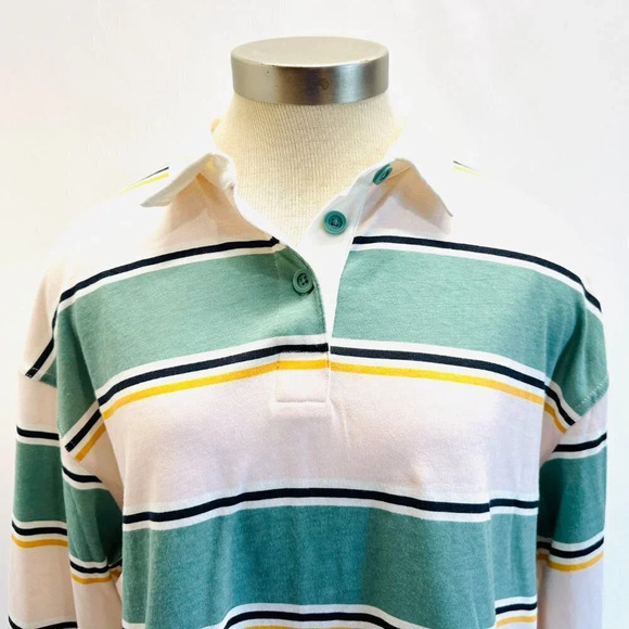 NWT SO Juniors Long Sleeve Pullover Collared Neck Striped Green Shirt Size XL - Picture 2 of 12